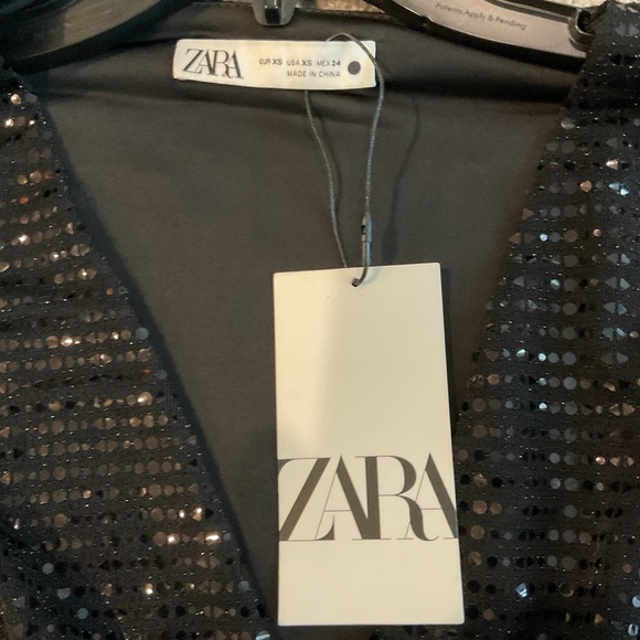 Zara Black Bling Wrap Midi Cocktail Dress Party PROM Wedding Whimsygoth XS, NWT - Picture 5 of 7